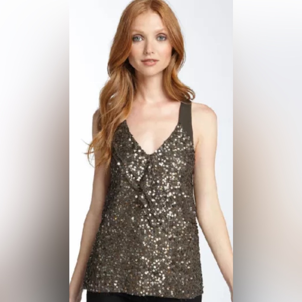 NANETTE LEPORE Vintage Sequined Tank sz 10 in Dark Chocolate